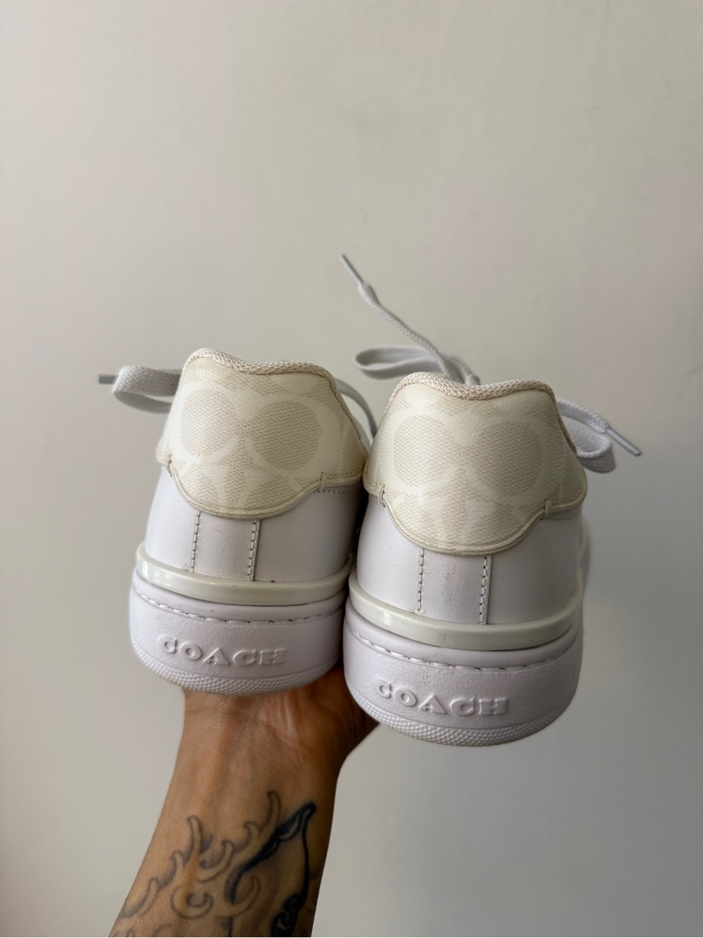 Coach White Leather Low-Top Sneakers with Cream Collar - Picture 2 of 11